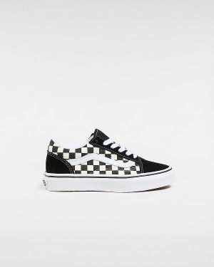 Kids' Vans Primary Check Old Skool (4-8 years) Sneakers Black / White Malaysia | VN6895123