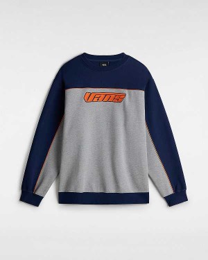 Men Vans Retro Hook and Loop Loose Crew Sweatshirt Grey Malaysia | VN7693124