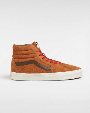 Men Vans Sk8-Hi Pig Suede Skate Shoes Brown / Orange Malaysia | VN0159472