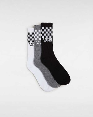 Unisex Vans Classic Check Crew (3 pairs) Socks Black Malaysia | VN0635187