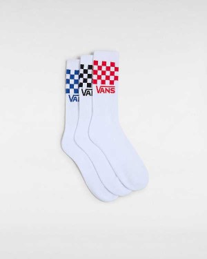 Unisex Vans Classic Check Crew (3 pairs) Socks White Malaysia | VN1839074