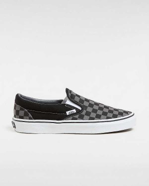 Women Vans Checkerboard Classic Slip On Shoes Black / Grey Malaysia | VN7635140