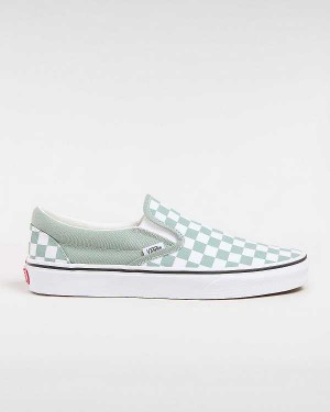 Women Vans Classic Checkerboard Slip On Shoes Green / White Malaysia | VN3167284