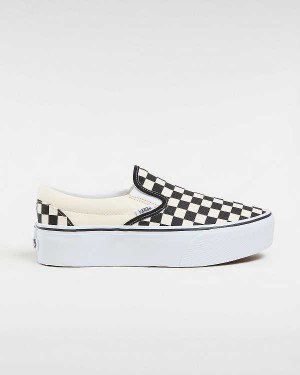 Women Vans Classic Slip-On Platform Shoes Black / White Malaysia | VN0234651