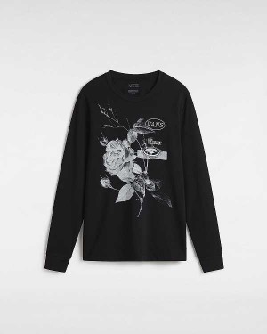 Women Vans Damask Long Sleeve T Shirts Black Malaysia | VN5027638