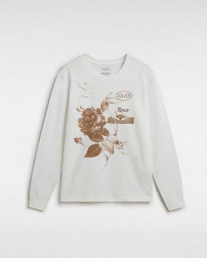 Women Vans Damask Long Sleeve T Shirts White Malaysia | VN7524168