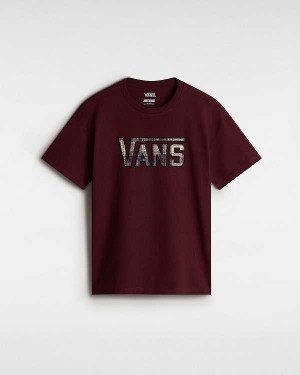 Women Vans Elza Check T Shirts Burgundy Malaysia | VN3516940