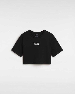 Women Vans Flying V Crew Crop T Shirts Black Malaysia | VN8956170