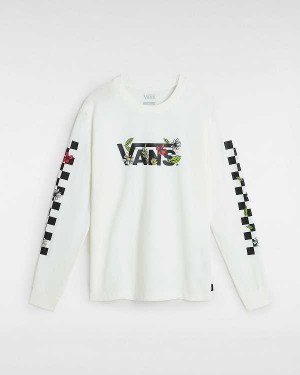 Women Vans Foliage Boyfriend Long Sleeve T Shirts White Malaysia | VN7965413