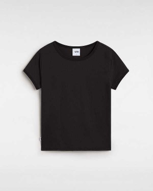 Women Vans Premium Short Sleeve Baby T Shirts Black Malaysia | VN2190376