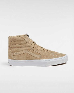 Women Vans Sk8-Hi Pig Suede Skate Shoes Beige Malaysia | VN0251984