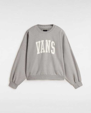 Women Vans Stadium French Terry Loose Crew Sweatshirt Grey Malaysia | VN6817920