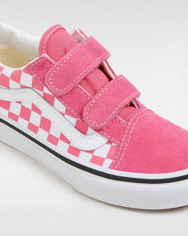 Kids' Vans Old Skool Hook and Loop Checkerboard (4-8 Years) Sneakers Pink Malaysia | VN8795164