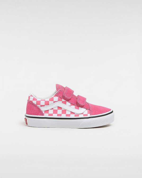 Kids\' Vans Old Skool Hook and Loop Checkerboard (4-8 Years) Sneakers Pink Malaysia | VN8795164