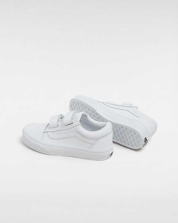 Kids' Vans Old Skool Hook and Loop Classic Tumble (4-8 Years) Sneakers White Malaysia | VN2703491