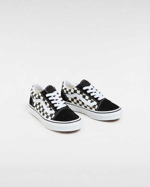 Kids' Vans Primary Check Old Skool (4-8 years) Sneakers Black / White Malaysia | VN6895123