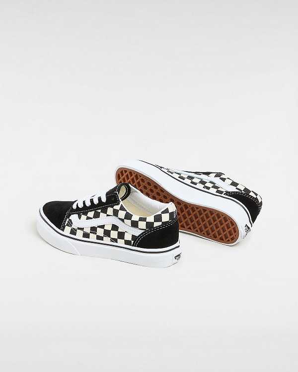 Kids' Vans Primary Check Old Skool (4-8 years) Sneakers Black / White Malaysia | VN6895123