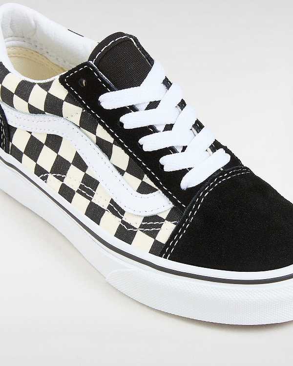 Kids' Vans Primary Check Old Skool (4-8 years) Sneakers Black / White Malaysia | VN6895123