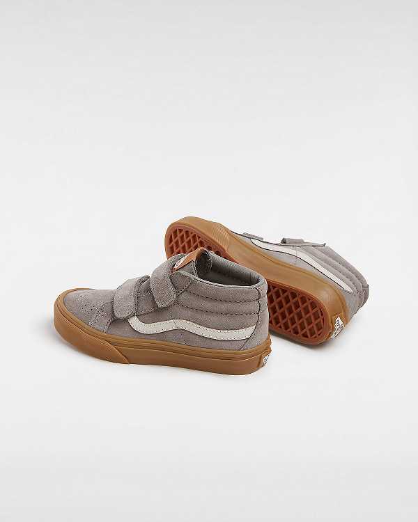 Kids' Vans Sk8-Mid Reissue Hook and Loop Gum (4-8 Years) Sneakers Grey Malaysia | VN3129748