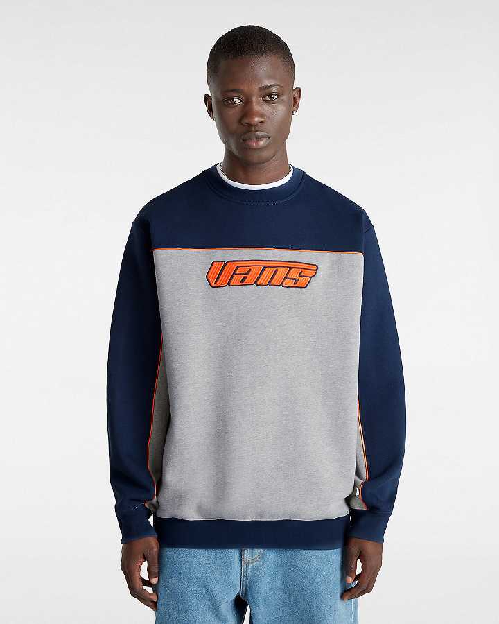 Men Vans Retro Hook and Loop Loose Crew Sweatshirt Grey Malaysia | VN7693124