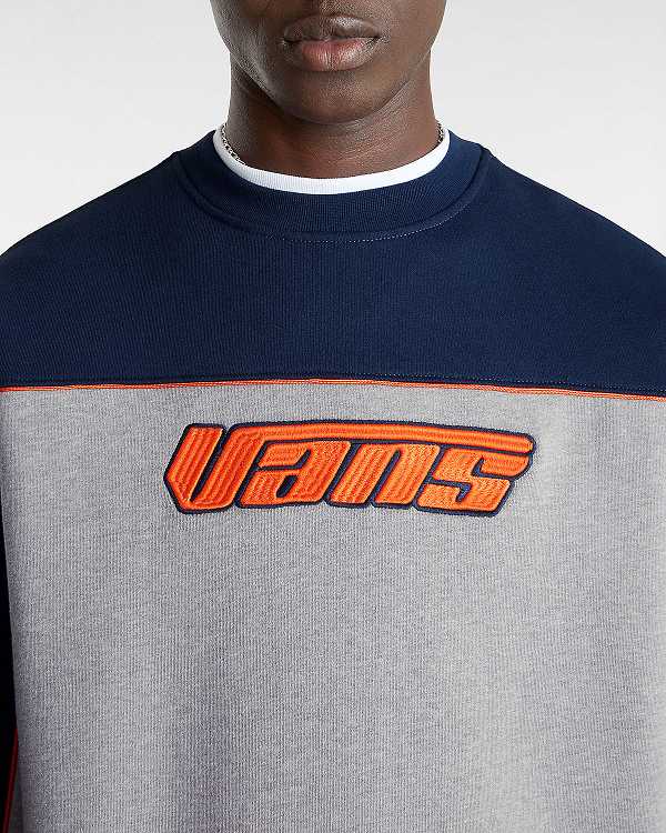 Men Vans Retro Hook and Loop Loose Crew Sweatshirt Grey Malaysia | VN7693124