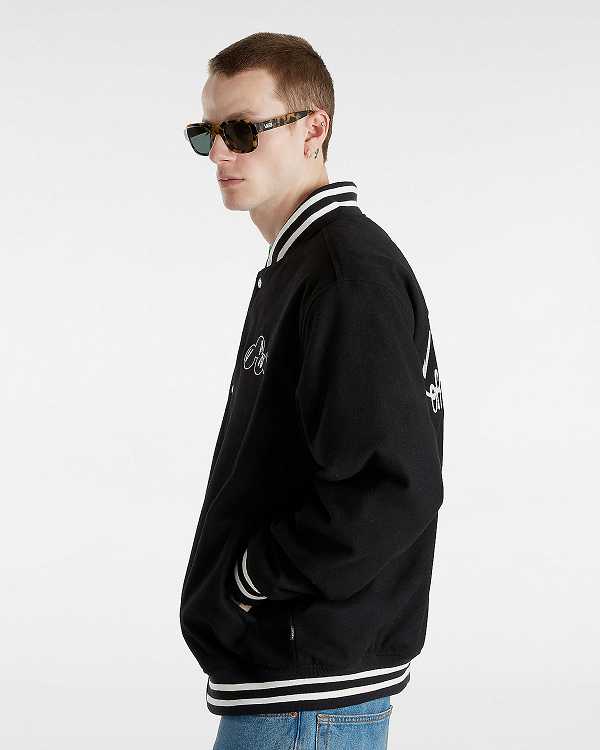 Men Vans Scuttle Baseball Jacket Black Malaysia | VN9420876