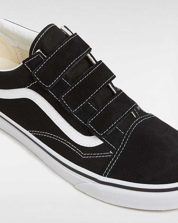 Men Vans Suede/Canvas Old Skool Hook And Loop Sneakers Black / White Malaysia | VN2083571