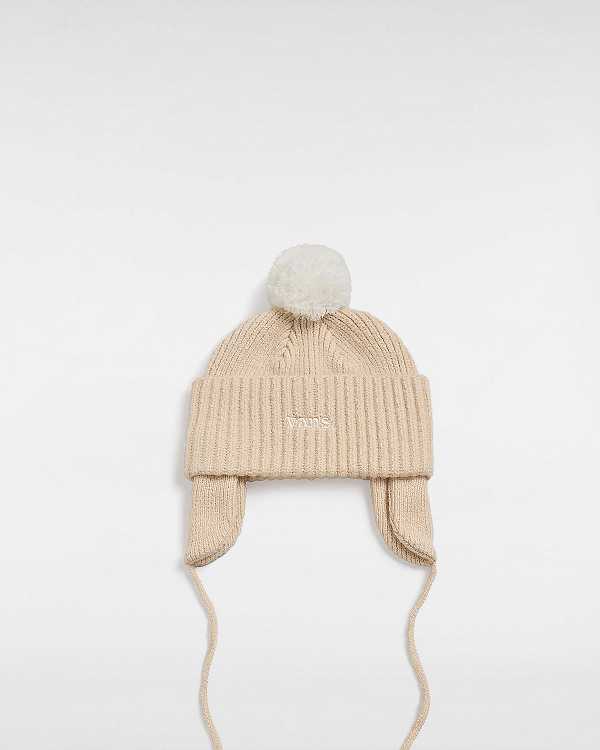 Unisex Vans 66 Earflap Pom Beanie White Malaysia | VN5901462