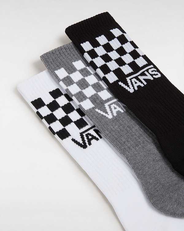 Unisex Vans Classic Check Crew (3 pairs) Socks Black Malaysia | VN0635187