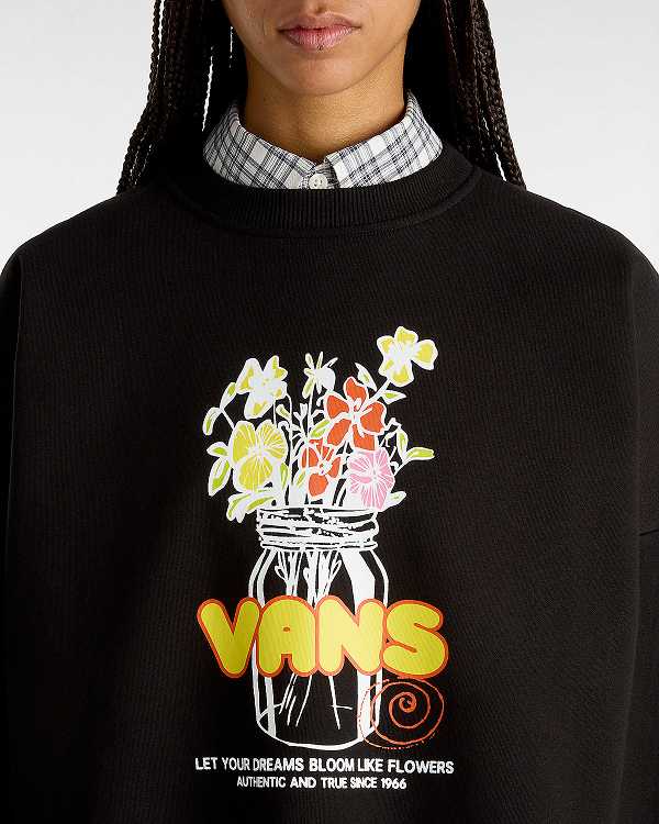 Women Vans Boquet Loose Crew Sweatshirt Black Malaysia | VN1934708