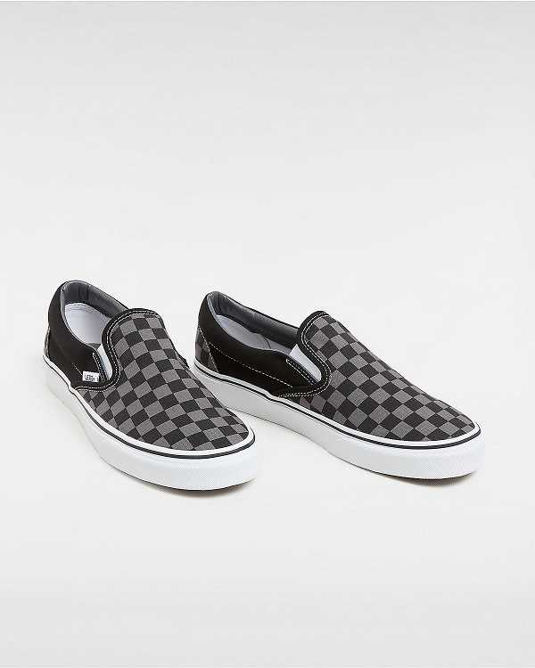 Women Vans Checkerboard Classic Slip On Shoes Black / Grey Malaysia | VN7635140