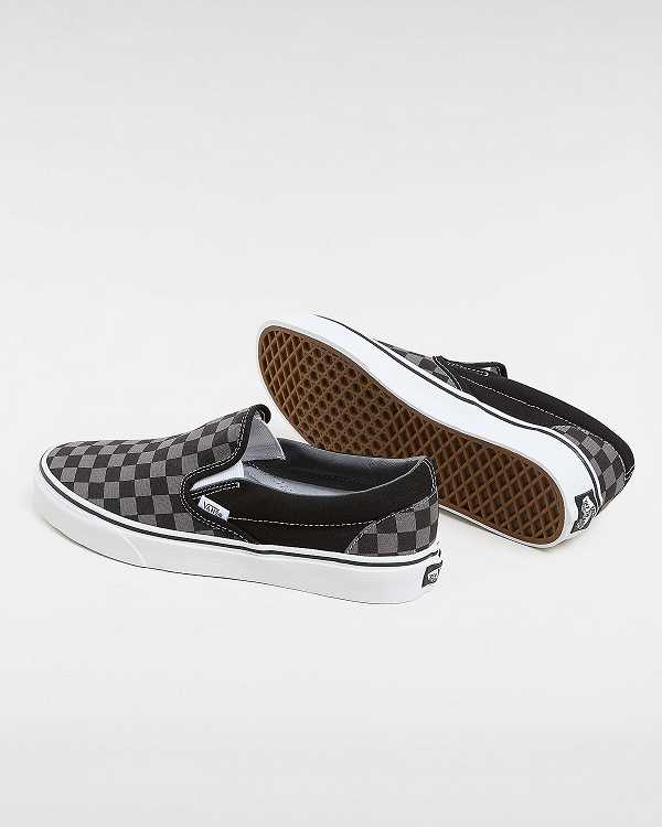 Women Vans Checkerboard Classic Slip On Shoes Black / Grey Malaysia | VN7635140