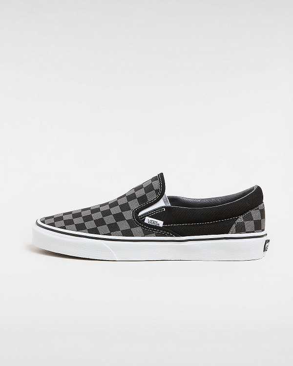 Women Vans Checkerboard Classic Slip On Shoes Black / Grey Malaysia | VN7635140