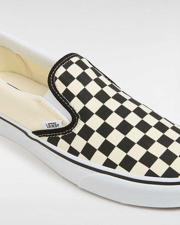 Women Vans Checkerboard Classic Slip On Shoes Black / White Malaysia | VN6103287