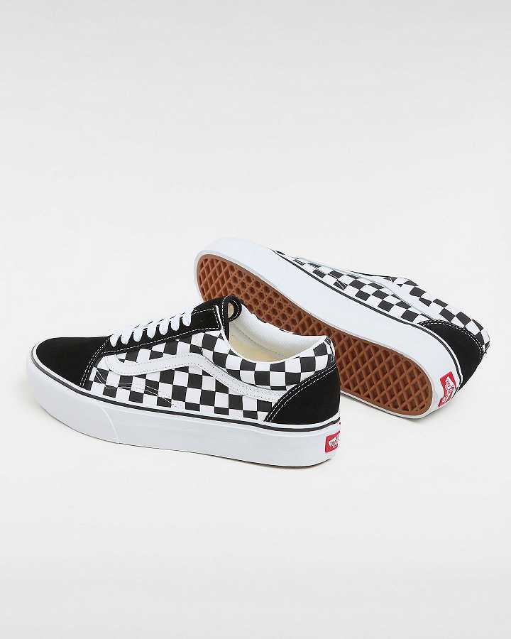 Women Vans Checkerboard Old Skool Platform Shoes Black / White Malaysia | VN3940678