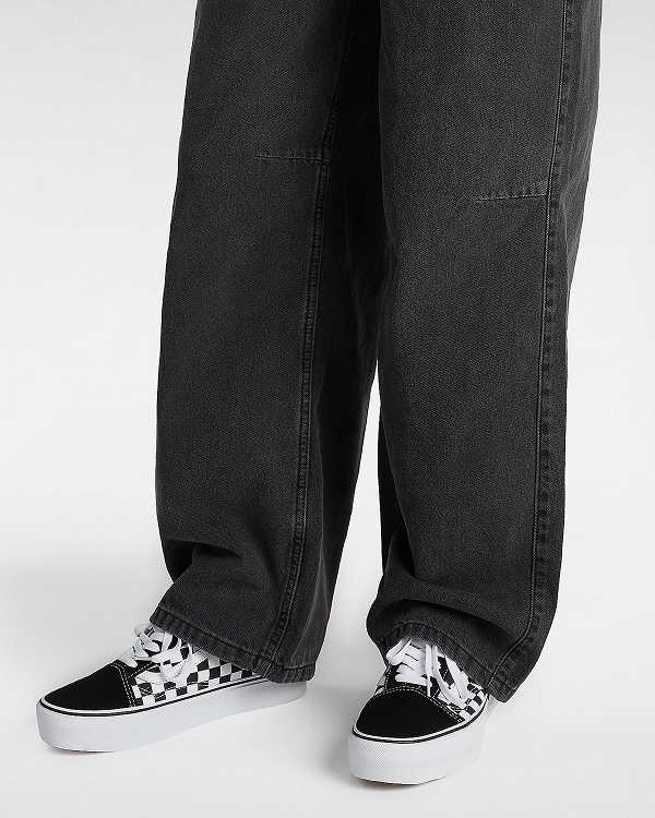 Women Vans Checkerboard Old Skool Platform Shoes Black / White Malaysia | VN3940678