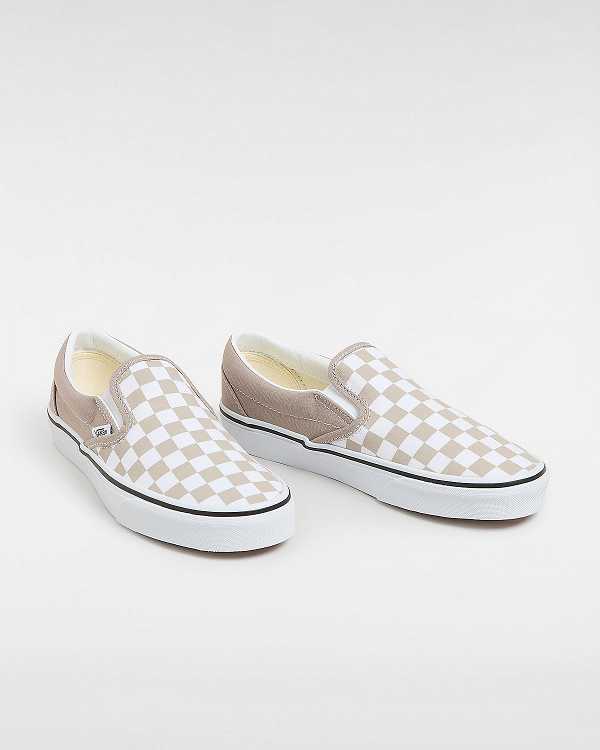 Women Vans Classic Checkerboard Slip On Shoes Beige Malaysia | VN6871934