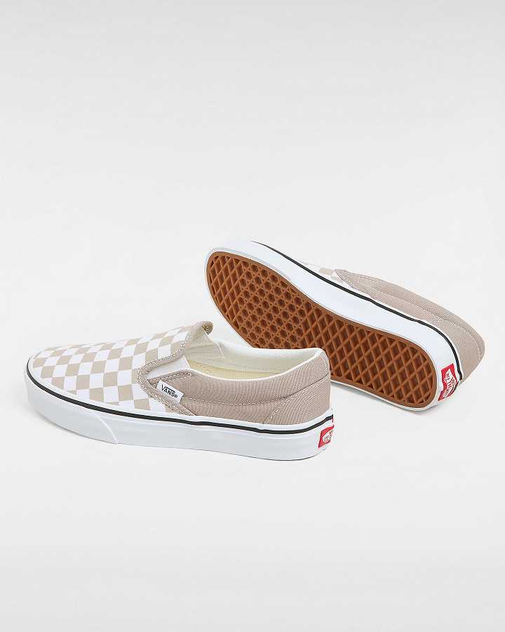 Women Vans Classic Checkerboard Slip On Shoes Beige Malaysia | VN6871934