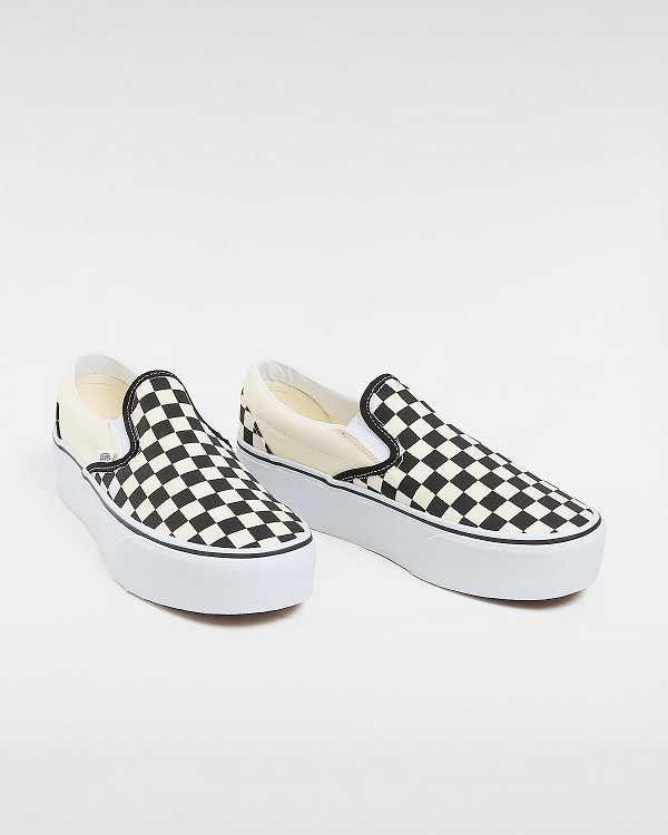 Women Vans Classic Slip-On Platform Shoes Black / White Malaysia | VN0234651