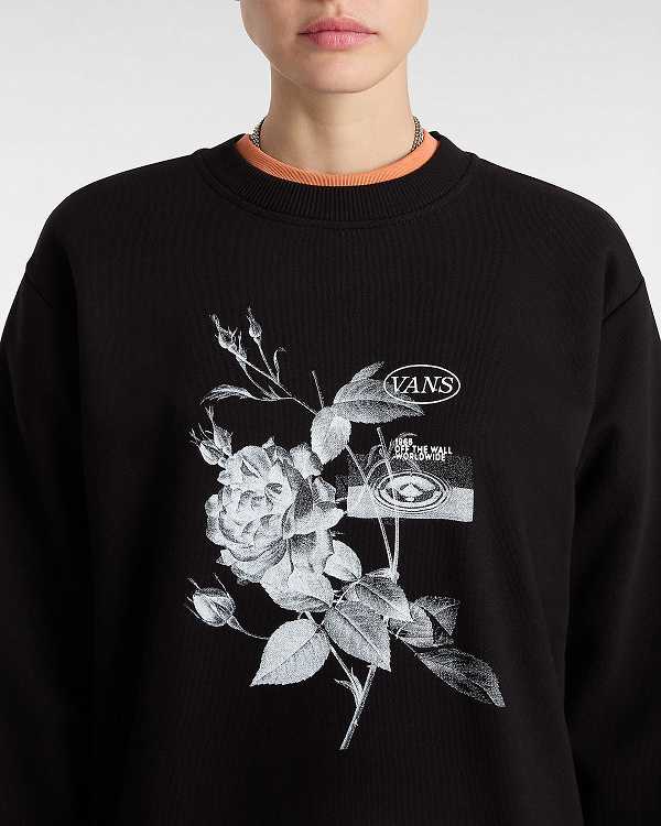 Women Vans Damask Crew Sweatshirt Black Malaysia | VN0432175