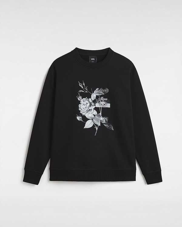 Women Vans Damask Crew Sweatshirt Black Malaysia | VN0432175