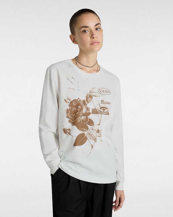 Women Vans Damask Long Sleeve T Shirts White Malaysia | VN7524168