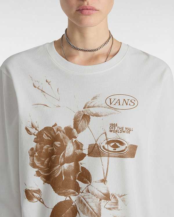 Women Vans Damask Long Sleeve T Shirts White Malaysia | VN7524168