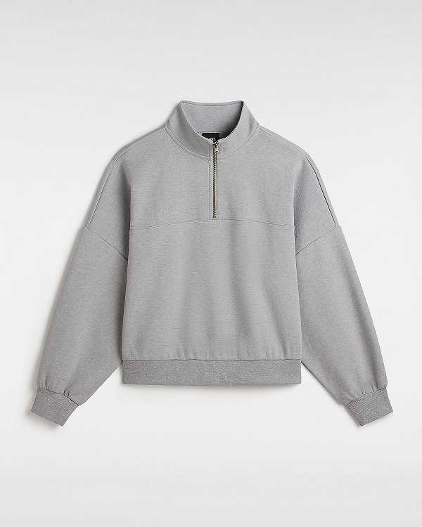 Women Vans Elevated Double Knit Loose Mock Neck Sweatshirt Grey Malaysia | VN3820159