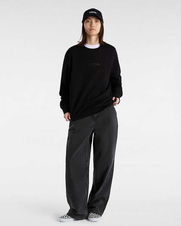 Women Vans Essential Relaxed Crew Sweatshirt Black Malaysia | VN7231568