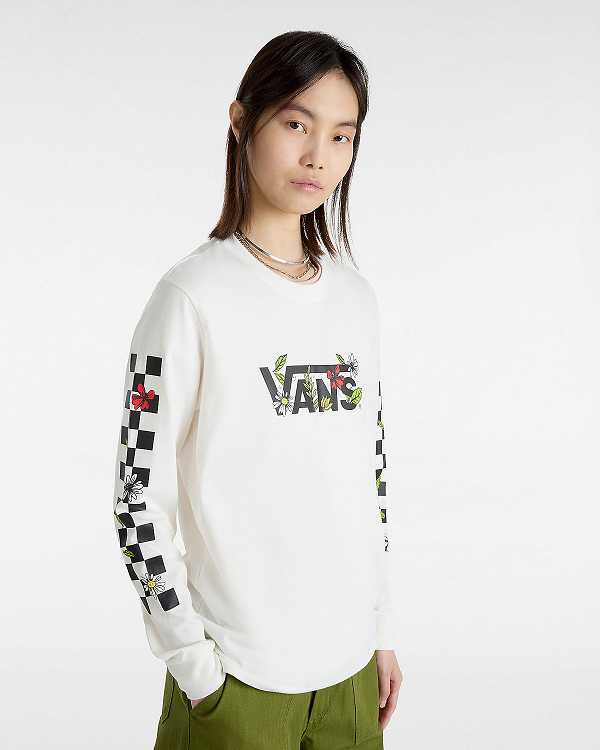 Women Vans Foliage Boyfriend Long Sleeve T Shirts White Malaysia | VN7965413