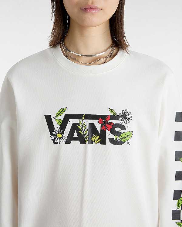 Women Vans Foliage Boyfriend Long Sleeve T Shirts White Malaysia | VN7965413