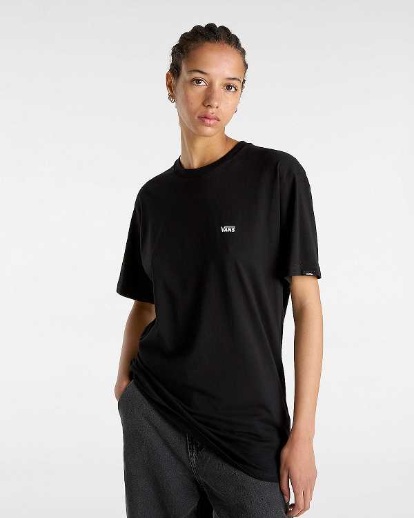 Women Vans Left Chest Logo T Shirts Black Malaysia | VN3052694