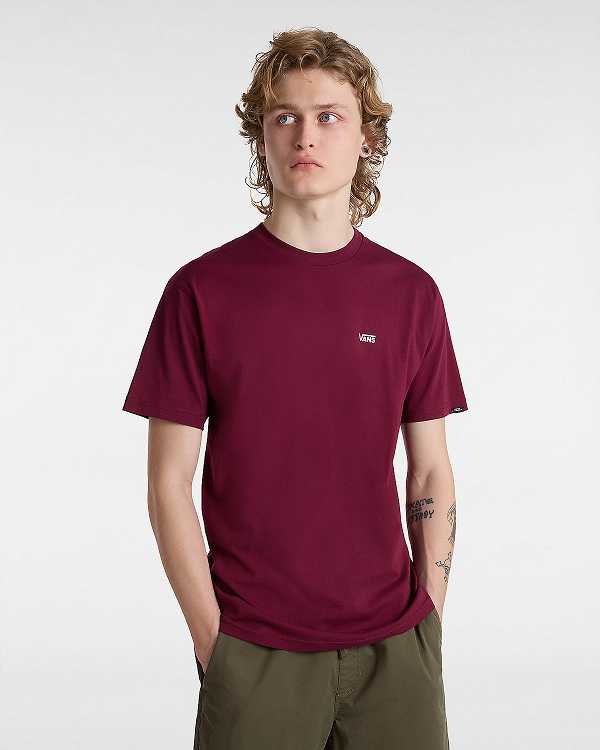 Women Vans Left Chest Logo T Shirts Burgundy Malaysia | VN0527436