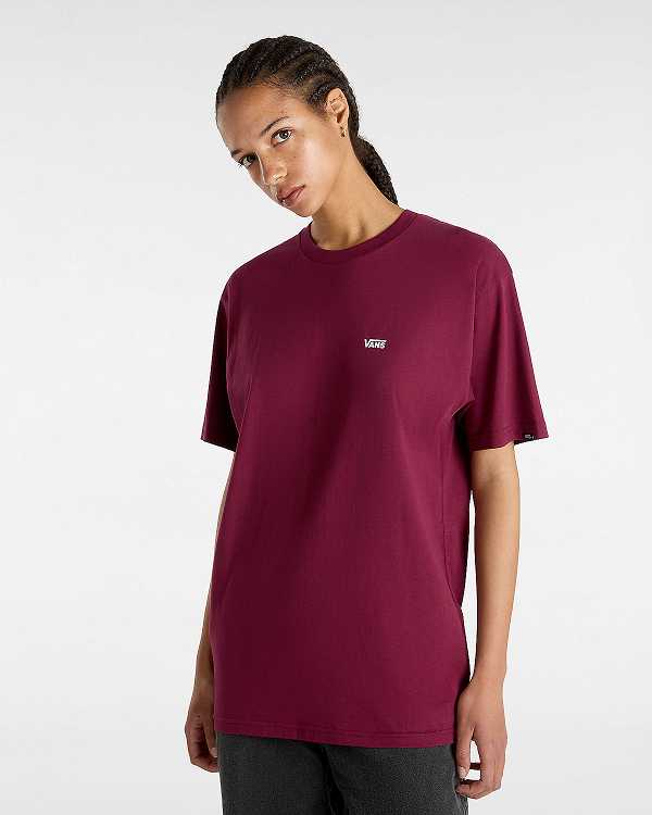 Women Vans Left Chest Logo T Shirts Burgundy Malaysia | VN0527436